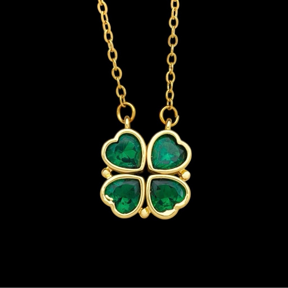 N17. 18K Gold Plated - Green - Love Two Way Necklace - New! No Cancels